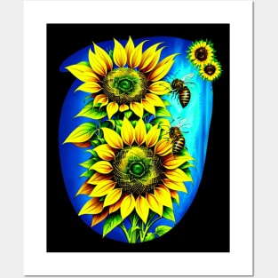 Bee On A Sunflower Posters and Art